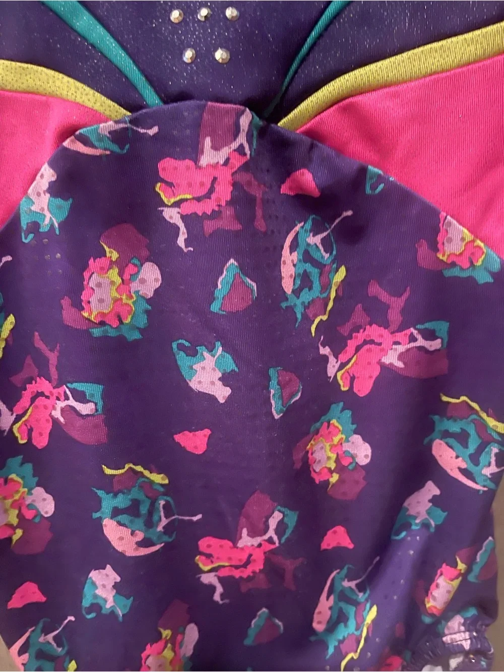 Girls Purple Mermaid Print Gymnastics Leotard with Pink Accents by
